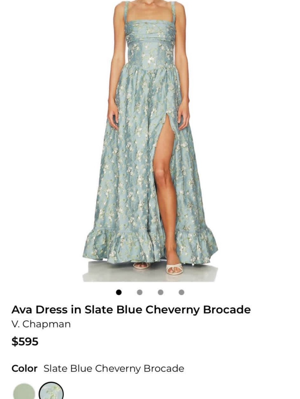 V. Chapman Ava dress in slate blue Cheverny brocade size 4 ALTERED